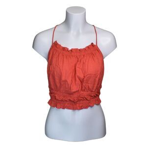 Lulus Strappy Backless Halter Top Orange Red Casual Going Out Top Women Medium